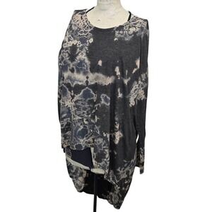 Mono B S Tunic Top Bleach Tie Dye Hi Low Oversize Made in‎ USA Black Gray